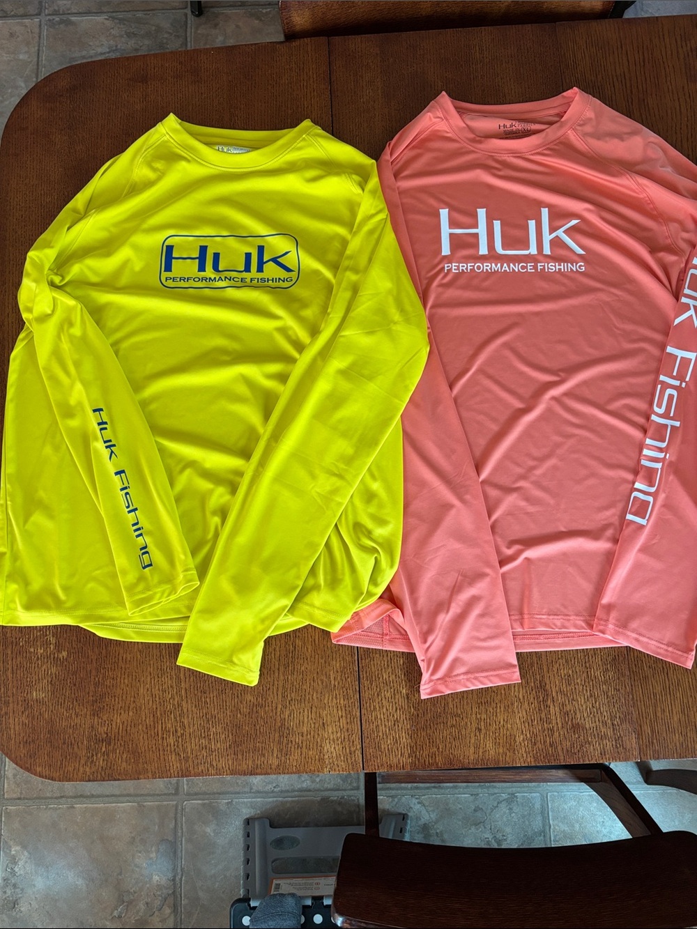Huk Performance Fishing Long Sleeve Shirts - Neon Yellow & Coral Pink